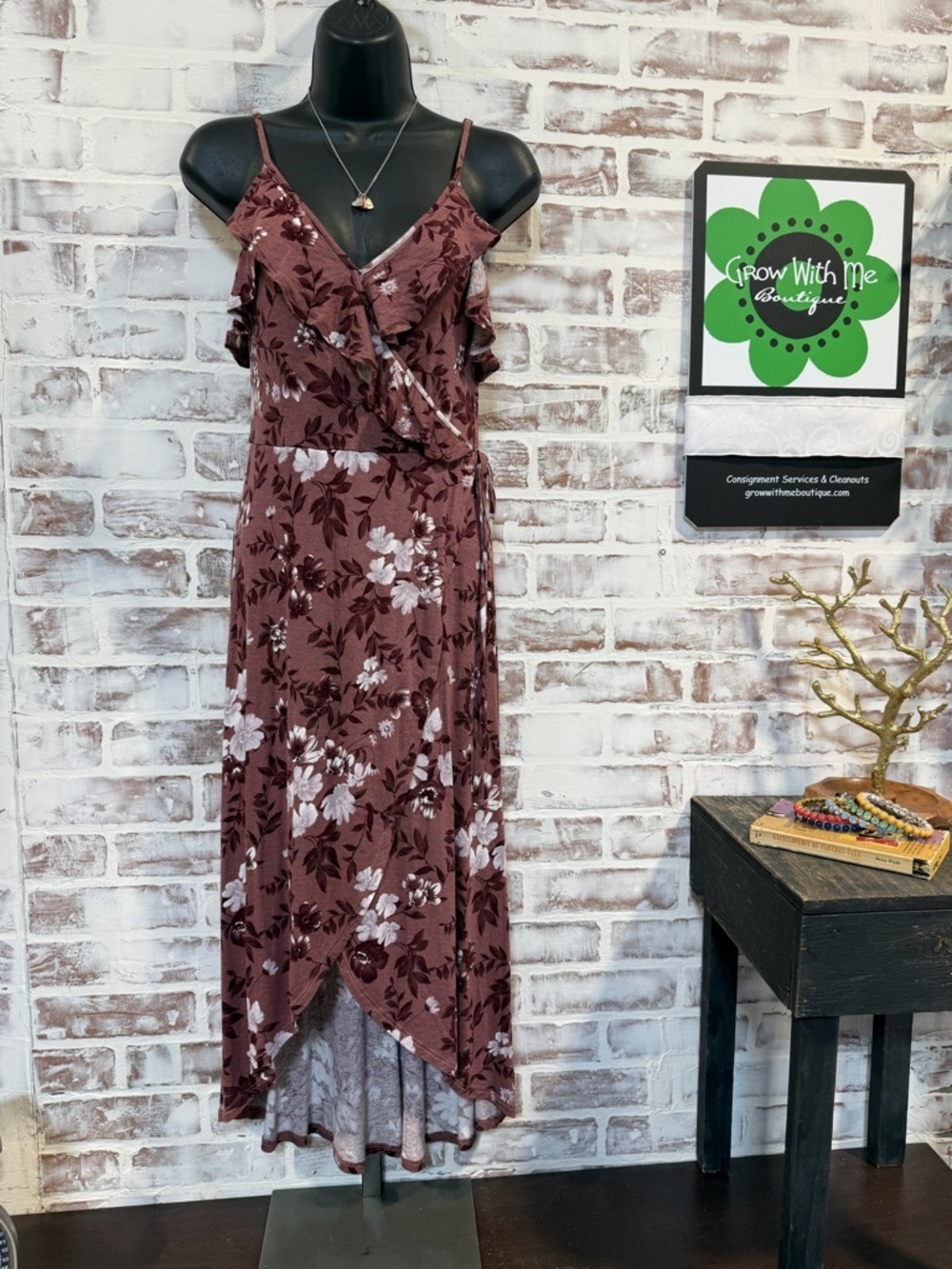 American Eagle Outfitters Mauve Floral High-Low Wrap Dress XS